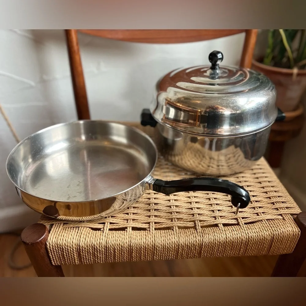 Vintage Farberware USA 10” Skillet & Dutch Oven Set w/ Dome Lid Stainless